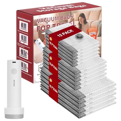 Vacuum Storage Bags with Portable Electric Pump,Space Saver Sealer Bags, Airtight Compression Bags for Clothes, Pillows, Comforters, Blankets, Bedding (15 Pack)