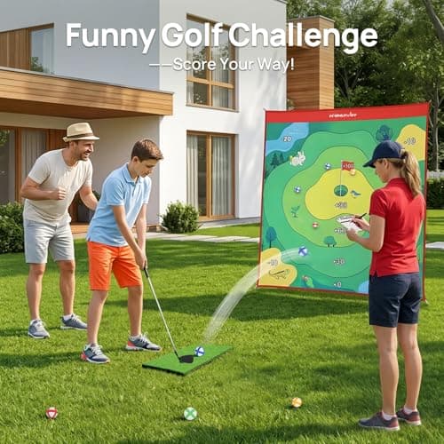 Golf Chipping Game Set for Indoor & Outdoor Play, Double-Sided Golf Target Mat with 2 Challenge Games, 4-Angle Adjustable Stand, Sticky Balls & Scoreboard for Family Fun, Parties & Golf Practice - Thumbnail 4