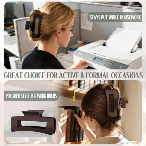 GIRLOLIIAR Flat Hair Claw Clips: 8 Pack 4 Inch Neutral Matte French Concord & Large Square Claw Clips Set for Women with Thick/Thin Hair, Non-Slip Extra Hold Jaw Clips for Lay Down/Drive/Daily Use - Thumbnail 3