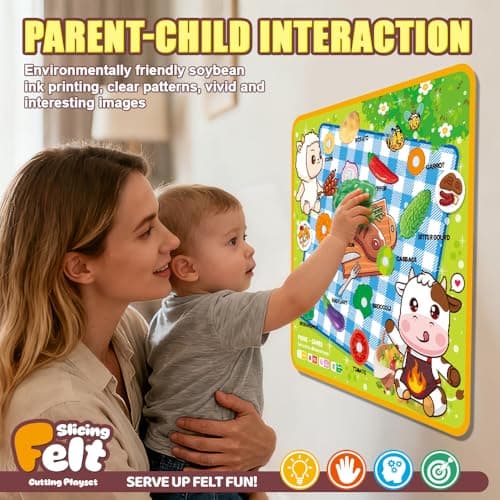 Zymari Pretend Play Food for Kids Kitchen with Pattern-Matching Felt Board, Cutting Toy Food with Storage Bag, Fake Fruit Learning Toys for Toddlers Boys Girls,Gift for Children Birthday (Vegetables) - Thumbnail 2