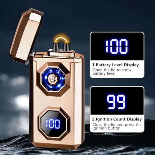 BABOBIU Electric Lighter Arc Plasma Lighter - Luxury Gold Finish, LED Emergency Lighting, USB Rechargeable with Ignition Count Display, Zinc Alloy Body for Survival, Vintage Style, Gifts (Gold) - Thumbnail 4