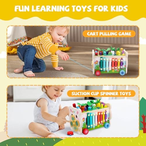 9 in 1 Montessori Toys for 1 Year Old, Wooden Hammering Pounding Toy Game with Xylophone for Toddlers 1-3, Gears and carrot harvest,1 Year Old Girl Birthday Easter Gifts, Learing Toys for babies - Thumbnail 3