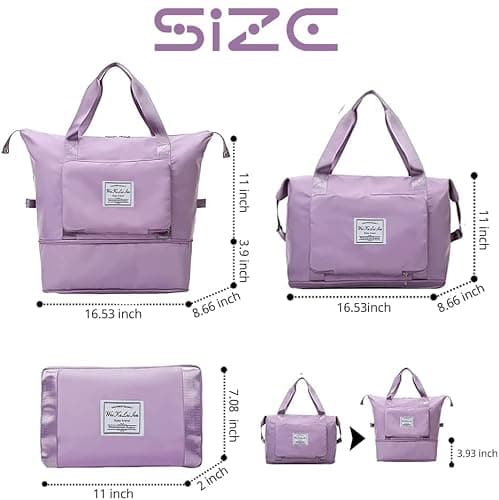 Large Capacity Foldable Travel Bag, Sports Shoulder Bag, Duffel Bag with Wet and Dry Separation, Oxford Fabric, Waterproof (Purple) - Thumbnail 5