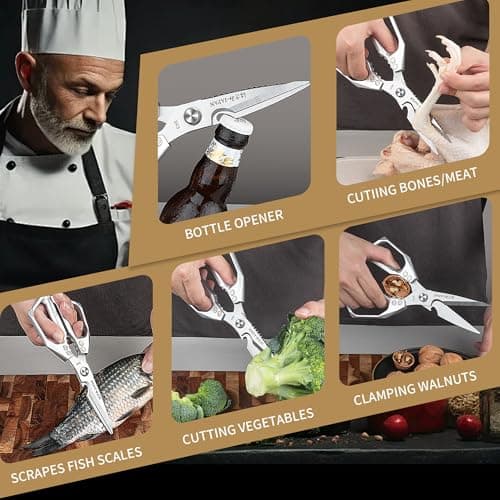 Kitchen Scissors for Food Japanese - Poultry Shears, Japanese All Purpose Heavy Duty for Chicken Wing/Bone, Meat, Quail, Fish, Turkey, Vegetables, Stainless Steel Cooking Aid Scissors, Dishwasher Safe - Thumbnail 2