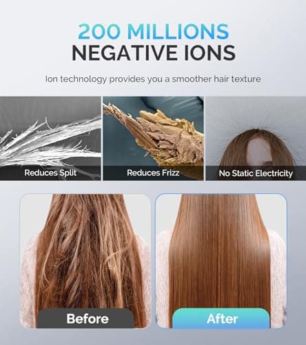 MelodySusie Hair Dryer with Diffuser, 1600W Fast Drying Low Noise Ionic Hair Dryer for Curly Hair with Diffuser,Nozzle and Hair Brush,120,000 RPM Blow Dryer Ideal for Women - Thumbnail 4