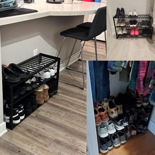 Jripae Bamboo Shoe Rack for Closet, 3 Tier 32.5inch Longer Shoe Organizer Shelf Holder Storage 12-15 Pairs Stackable for Entryway Door Hallway Bedroom Garage Space Saving Foldable Black - Thumbnail 4