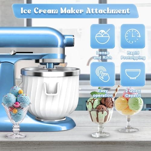 2 Quart Ice Cream Maker Attachment for KitchenAid Stand Mixers – Fits 4.5QT/5QT/6QT Tilt-Head & Bowl-Lift, Homemade Gelato, Sorbet & Dairy-Free Ice Cream, No Rock Salt Needed - Thumbnail 2
