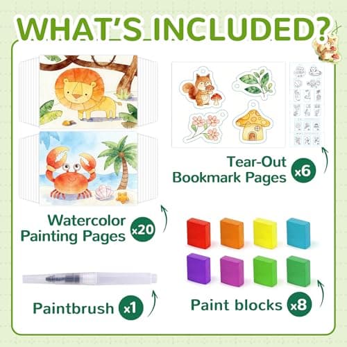 YPLUS Paint with Water Coloring Book for Toddlers, Mess Free Watercolor Painting Set with Brush, 26 Pages & 8 Color Palettes, DIY Art Craft Travel Toy Gift for Kids Ages 1-3 2-4 4-6 (Animals) - Thumbnail 2