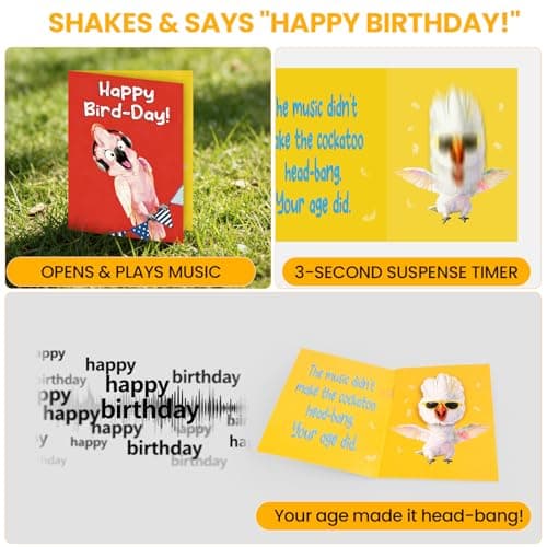 Funny Musical Parrot Birthday Card with Singing Sound & Head-Banging Motion, Pop-Up Surprise Birthday Card, Silly Happy Birthday Card for Friends, Him or Her, Unique Birthday Gift - Thumbnail 2