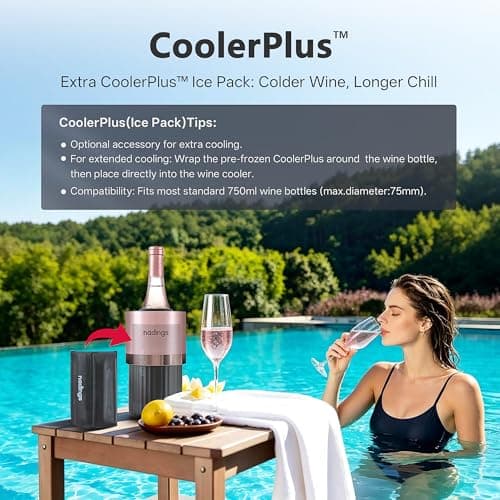 Nadings Iceless Wine Chiller - Keeps Cold 6+ Hours, Portable Vacuum Insulated Stainless Steel Champagne Cooler, Fits Most Wine Champagne & Liquor Bottles, Perfect Gift for Wine Lovers (Rose Gold) - Thumbnail 4