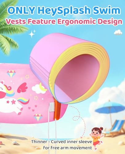HeySplash Swim Vest for Kids, Toddler Pool Floaties Fit 22-55 Lbs, Swimming Vest with Adjustable Strap, Swim Jacket Water Wings Arm Floats, Puddle Sea Beach Boat Jumper Boys Girls, Pink Unicorn - Thumbnail 2