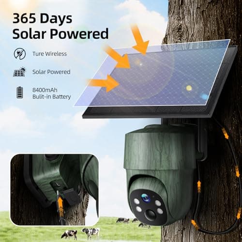 CEYOMUR 4G LTE Solar Trail Camera, PTZ Cellular Trail Camera with 8400mAh Battery, 360° Full View, HD Color Night Vision, Motion Activated IP66 Waterproof, No WiFi Needed - Thumbnail 3