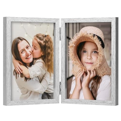 ORIVAN 4x6 Double Picture Frames Hinged Folding Photo Frames Vertical Stand Frames (Silver) - Image 1