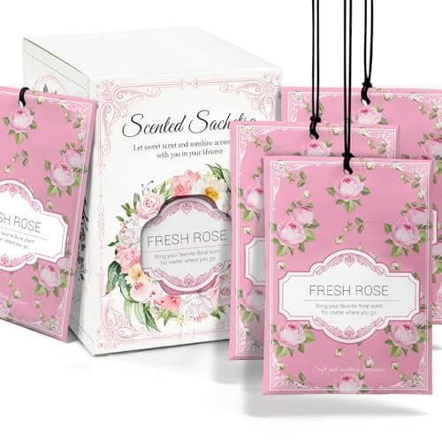 YAXUNDZ Rose Sachets for Drawers and Closets - 12 Pack Long Lasting Odor Eliminator Bags, Natural Fresh Scent for Wardrobe, Storage, Car & Home, Air Freshener Sachets - Image 1
