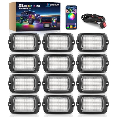 MICTUNING Q1+ MAX 12 Pods Ultra-Bright RGB+IC Rock Lights, Multi-Color Chasing Underglow Lighting, Extensible to 24 Pods, APP Music Sync & DIY Effects, IP68 Waterproof