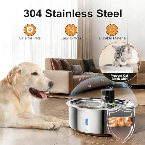 Dog Water Fountain, 8L Stainless Steel Dog Water Fountain for Large Dogs, Dog Water Bowl Dispenser, Super Quiet Pump and Replacement Filters for Cats and Dogs (Silver-8L+3Filters) - Thumbnail 2