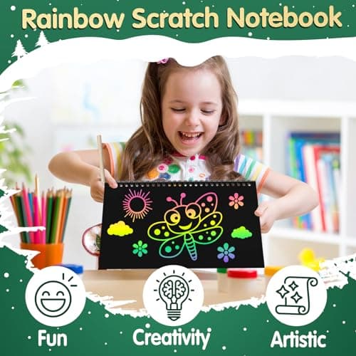 ZMLM 16 Pack Scratch Art Party Favors: Birthday Party Favors for Kids 4-8, Bulk Rainbow Scratch Notebook Paper Pads, Goodie Bags Stuffers Girls Boys Classroom Gifts Crafts Toys Easter Basket Stuffers - Thumbnail 4