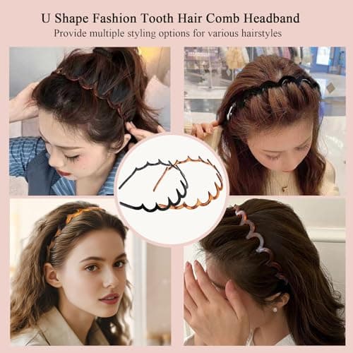 LYNRUI 6Pcs U Shape Fashion Tooth Hair Comb Headband,High Cranium Headbands for Women's Hair, Reversible Korean Headbands with Teeth ﻿ (Mix 6Pcs, M) - Thumbnail 2