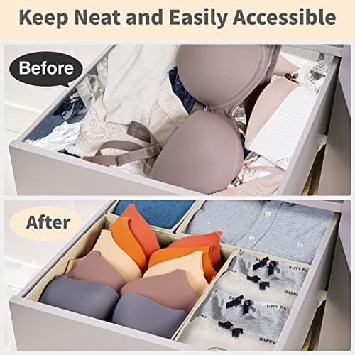 Criusia Drawer Organizer Clothes, 8 Pack Underwear Drawer Organizer, Foldable Cloth Storage Box Closet Organizers and Storage for Clothes, Socks, Scarves, Ties (Beige) - Thumbnail 3