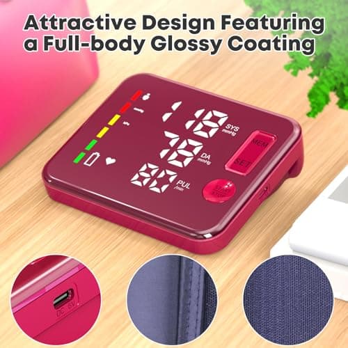 GUAEVER Blood Pressure Monitor Rechargeable Upper Arm Blood Pressure Monitors for Home Use Large Screen Bp Machine with 8.7"-16.5" Bp Cuff, 2x120 Memory, Voice Broadcast Bp Monitor(Red) - Thumbnail 3