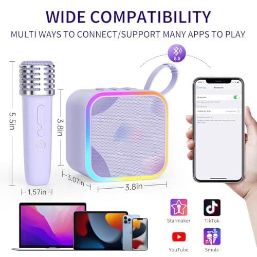 Mini Portable Karaoke Machine with 2 Wireless Mic,Home Karaoke System for Kids,Travel/Birthday Parties/Holidays,Bluetooth Speaker with Carry Handle,Ideal for Ages 3-12 - Thumbnail 5