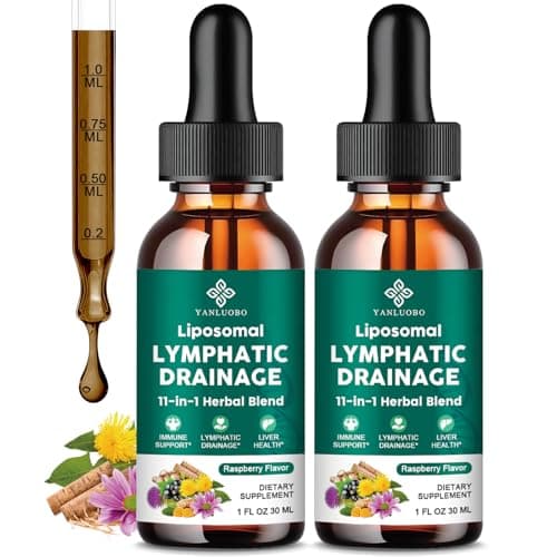 Lymphatic Drainage Drops - 11 in 1 Lymphatic Supplement for Immune, Lymph System & Liver Detox - with Echinacea, Horse Chestnut, Dandelion, Elderberry & Burdock - Raspberry Flavor, Vegan, 2 Fl Oz - Image 1