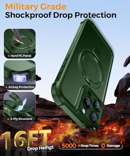 MOCCA Design for iPhone 16 Pro Max Case with Magnetic Invisible Stand [Full Camera Protection] [Compatible with Magsafe] Military Drop Shockproof Translucent Matte Phone Case Cover 6.9",Dark Green - Thumbnail 5