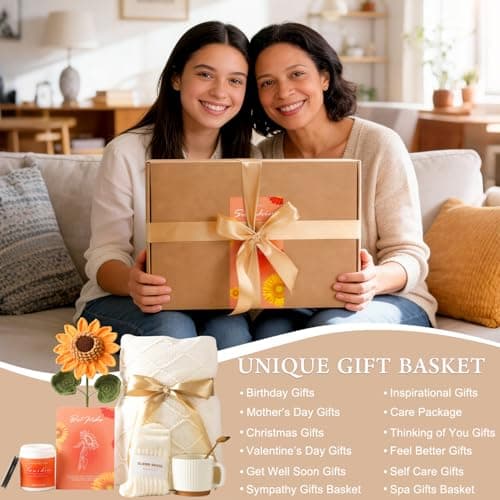 Mothers Day Gifts, Sunflower Birthday Gifts for Women, Care Package for Women, Birthday Box for Woman, Hug in A Box, Get Well Basket, Birthday Gift Set, Self Care Gift Basket for Mom Her Friend Sister - Thumbnail 3