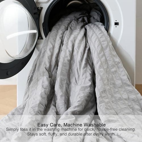 Cooling Comforter King Size – Seersucker Soft Lightweight Quilt for Hot Sleepers & Night Sweats, Q-Max 0.4 Cooling Fabric, Reversible All-Season Blanket, Oeko-TEX Certified, Pet-Friendly, Light Grey - Thumbnail 6