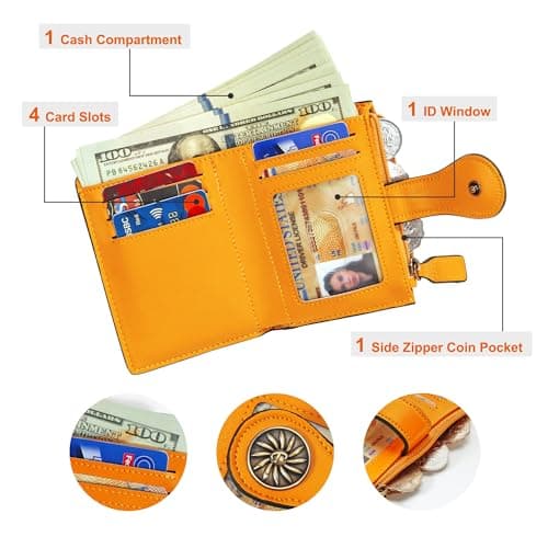 Tipmile Small Wallet for Women Bifold RFID Blocking Card Holder Leather Wallets with Zipper Coin Pocket - Thumbnail 2