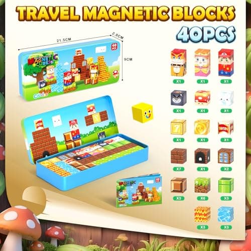 Coodoo Magnetic Blocks Travel Toys with Portable Metal Tin – Toddler Magnet Tiles Building Blocks STEM, Montessori Kids Toys for 3+ Year Old Boys & Girls, Classroom Must Haves, and Sensory Toys - Thumbnail 6