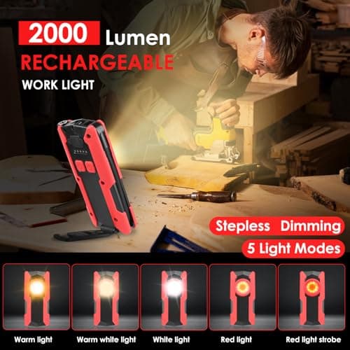 Rechargeable LED Work Light, OTYTY 40W 2000LM Magnetic Work Light Battery Powered Portable Flood Light with Gooseneck Flashlight for Car Repairing, Camping, Inspection - Thumbnail 3