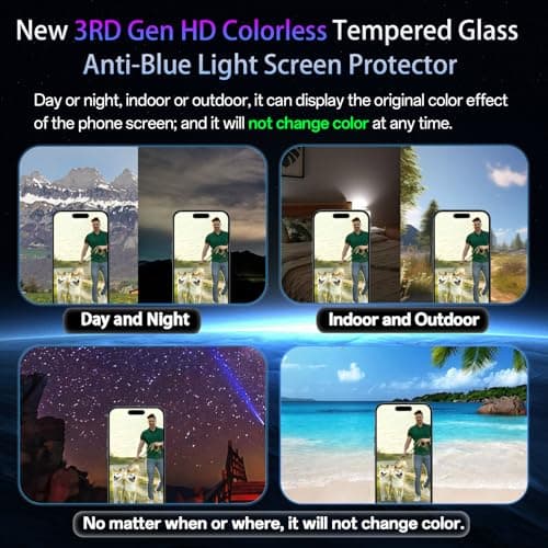 JESOHO Colorless Blue Light Screen Protector for iPhone 13/13 pro/14/16e/17e[6.1 Inch] Tempered Glass Films, HD Clear, 9H Hardness, No Bubbles, Case Friendly 2 pack - Thumbnail 4