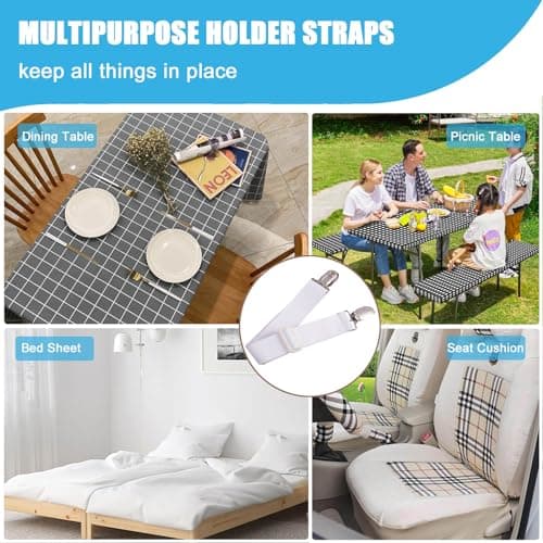 Table Cloth Holder Clips Hidden Strap 5 Pack, Adjustable Elasticity Picnic Tablecloth Clip Indoor Outdoor Large Clamp for Thick Tables Bench Cover Party Restaurant Camping RV Essential Accessories - Thumbnail 5