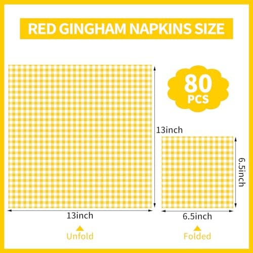 NatNarr 80 Pcs Gingham Napkins, 6.5X6.5 Inch Easter Paper Napkins Disposable Yellow and White Plaid Napkin for Spring, Masters Party, Picnic - Thumbnail 2
