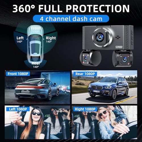 4 Channel Mini Dash Cam Front and Rear, 360° View Dash Camera for Car with 3.16" IPS Touch Screen, 8 IR Night Vision, 5G WiFi&GPS,APP Control, G-Sensor, Loop Recording, Parking Mode, 64GB Card - Thumbnail 3