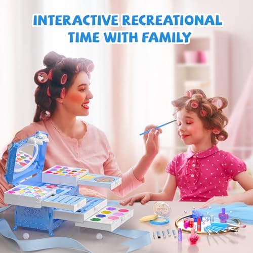 GORISPI Kids Makeup Sets for Girls, 66pcs Real Cosmetic for Kids Toys with Mirror, Princess Washable Girls Makeup Kit, Non-Toxic & Safe Brithday Gifts for 3 4 5 6 7 8 10 - 12 Years Old（Blue） - Thumbnail 4