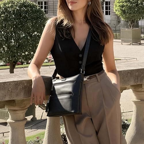 Kiss Sea Crossbody Bags for Women Leather Travel Crossbody Purse with Tassel and Adjustable Strap Black - Thumbnail 2