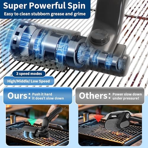 Electric Grill Brush Rechargeable, 3 Powerful Speed BBQ Grill Brush for Outdoor Grill, 180° Adjustable, Stainless Steel Rotary Brush Head, Automatic Grill Cleaning Brush for Camping Outdoor Grill - Thumbnail 2