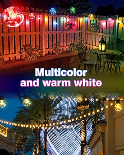 Solar String Lights Outdoor Waterproof,50FT 25LEDs Warm White & Multicolor Hanging Lights G40 Globe Solar Powered String Lights Outdoor with 8 Modes,Timer,Solar String Light for Outside Patio Yard - Thumbnail 5