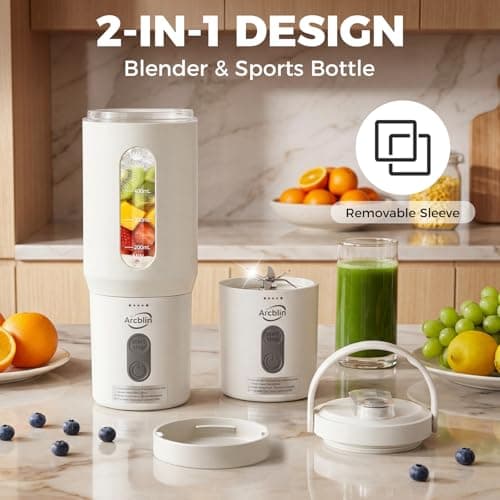 Arcblin Portable Blender for Shakes and Smoothies, 17oz Personal Blender with Detachable To-Go Cup & Carry Handle, USB-C Rechargeable Mini Juicer, Auto-Shutoff, BPA Free, White - Thumbnail 5