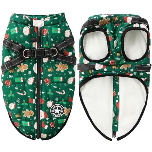 Aiboria Dog Jackets for Winter Windproof Waterproof Vest Fleece Warm Dogs Coat with Belt Christmas Green M