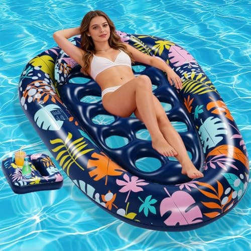 VIWUHUG 2 Pack Blue Giant Inflatable Pool Floats 78x55 Inches Pool Floats Adult Mat with Headrest & Cup Holder Lake Float Raft Water Lounger Multi-Use Swimming Floaty for Party Beach Outdoor - Thumbnail 4