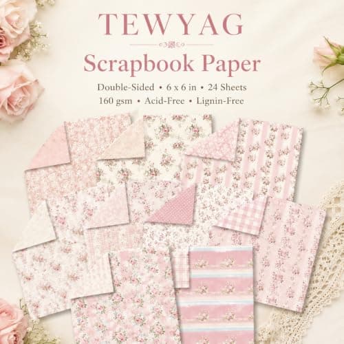 Floral Pink Scrapbook Paper Pad, 6x6 Aesthetic Craft Paper, 24 Sheets Double-Sided Decorative Patterned Decorative Junk Journal Supplies for Mixed Media, Card Making, Decoupage & DIY Art - Thumbnail 2