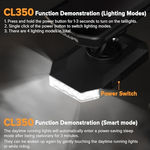 CL350 Bike Front Light with GoPro Mount & Cycling for Night Daytime Riding, 4 Modes 4000mAh USB Rechargeable Bike Headlight, Auto On/Off, IPX4 Waterproof 220° Wide Beam Warning Lamp - Thumbnail 6