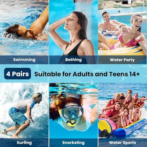 HIGAHY Waterproof Swimming Ear Plugs for Adults - 4 Pairs Reusable Silicone Ear Plugs for Swimming Women & Men, Keep Ear Water Out, Showering, Bathing, Surfing, Water Sports - Thumbnail 4