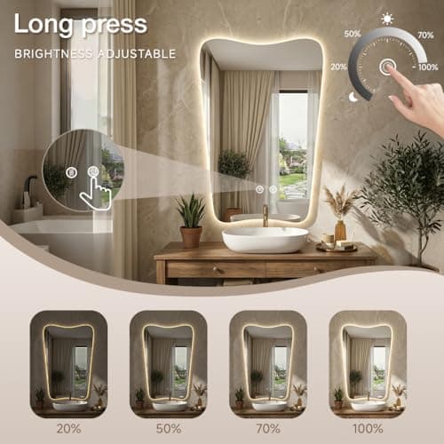 24“x36” Irregular Backlit Bathroom Mirror with Lights, Abstract Vanity Mirror with Lights, Anti-Fog Wall Mirror,Dimmable - Thumbnail 3