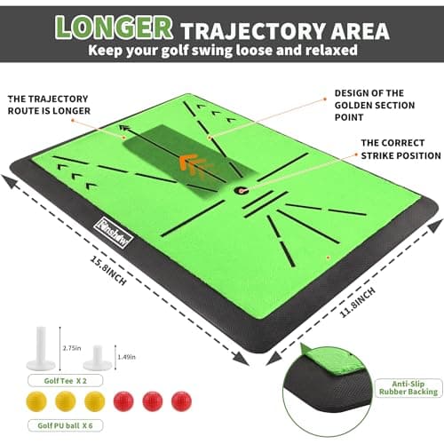 Golf Hitting Mats Training Equipment, Portable Golf Mat with Longer Swing Path Trajectory, 3-in-1 Replaceable for Driving, Chipping & Hitting Mat, No-Slip Heavy Duty Rubber Base, Indoor/Outdoor - Thumbnail 3