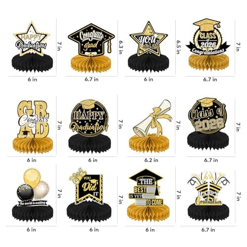 12 Pcs Graduation Centerpieces for Tables 2026, Graduation Decorations Class of 2026, Graduation Party Centerpiece Table Decorations, Graduation Party Decorations 2026, Graduation Party Supplies(Gold) - Thumbnail 2
