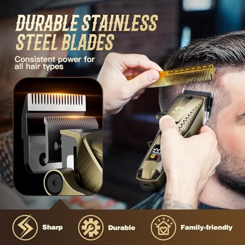 QQTIN Hair Clippers for Men Professional, Cordless Clippers and Trimmers Set for Hair Cutting, 8500RPM Rechargable Electric Hair Trimmer for Self-Haircut and Family Use (Bronze) - Thumbnail 2